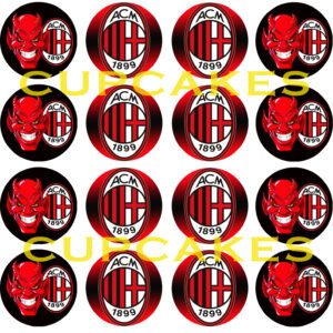 Mini cialde in ostia per cupcakes SQUADRA MILAN, dischetti, sagome per dolci, cup cake, biscotti
