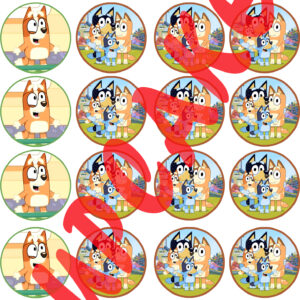 Mini cialde in ostia personalizzate per cupcakes cagnolina BLUEY, dischetti, sagome per dolci, cup cake, biscotti, muffin, dolcetti , toppers, 02