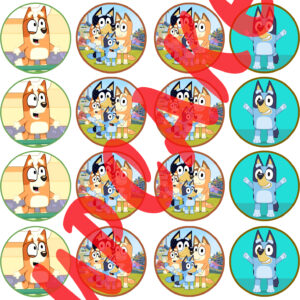 Mini cialde in ostia personalizzate per cupcakes cagnolina BLUEY, dischetti, sagome per dolci, cup cake, biscotti, muffin, dolcetti , toppers, 01