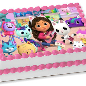 Cialda in ostia per torta rettangolare commestibile senza glutine, LA CASA DELLE BAMBOLE DI GABBY, personalizzata con nome, disco, dolce, torte, cialde, fogli, ostie, cake topper, decorazioni, AQ