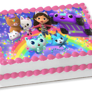 Cialda in ostia per torta rettangolare commestibile senza glutine, LA CASA DELLE BAMBOLE DI GABBY, personalizzata con nome, disco, dolce, torte, cialde, fogli, ostie, cake topper, decorazioni, AR
