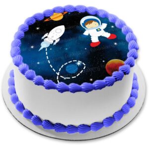 Cialda in ostia per torta tonda commestibile senza glutine, SPAZIO, ASTRONAUTA, PIANETI, personalizzata con nome, disco, dolce, torte, cialde, fogli, ostie, cake topper, decorazioni, BD
